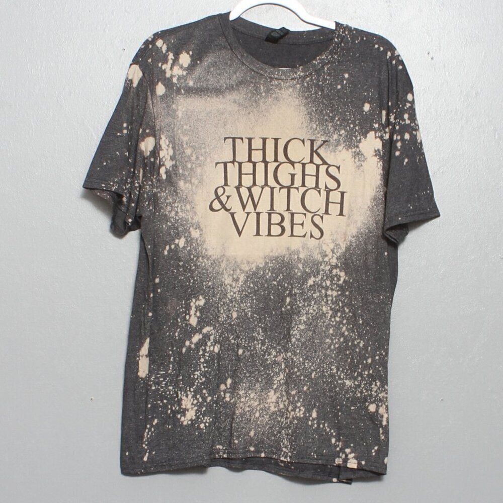 Gildan thick thighs and witch vibes bleach wash graphic tee
